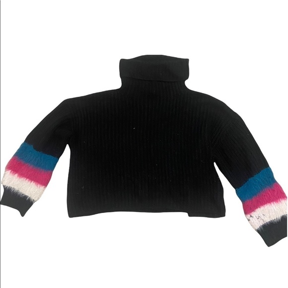 🔴 Primark Black Dramatic Sleeve TurtleNeck Cropped Chunky Knit Sweater - Picture 1 of 3